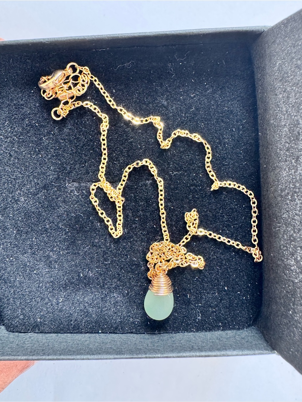 Gold Chain Necklace with Green Teardrop Pendant